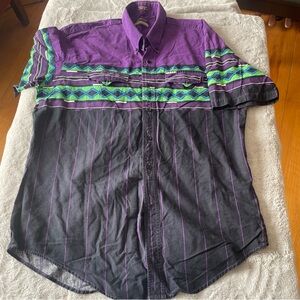 Vintage Plainsman Purple and Black Men's Shirt Aztec design western size XL